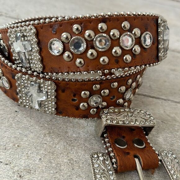 Y2k Vintage Montana West Blinged Out Cross Western Belt - Picture 3 of 6